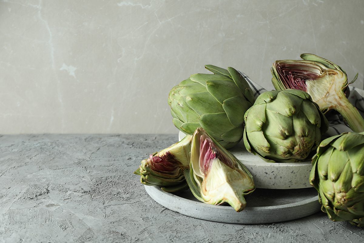 Concept of healthy food with artichoke