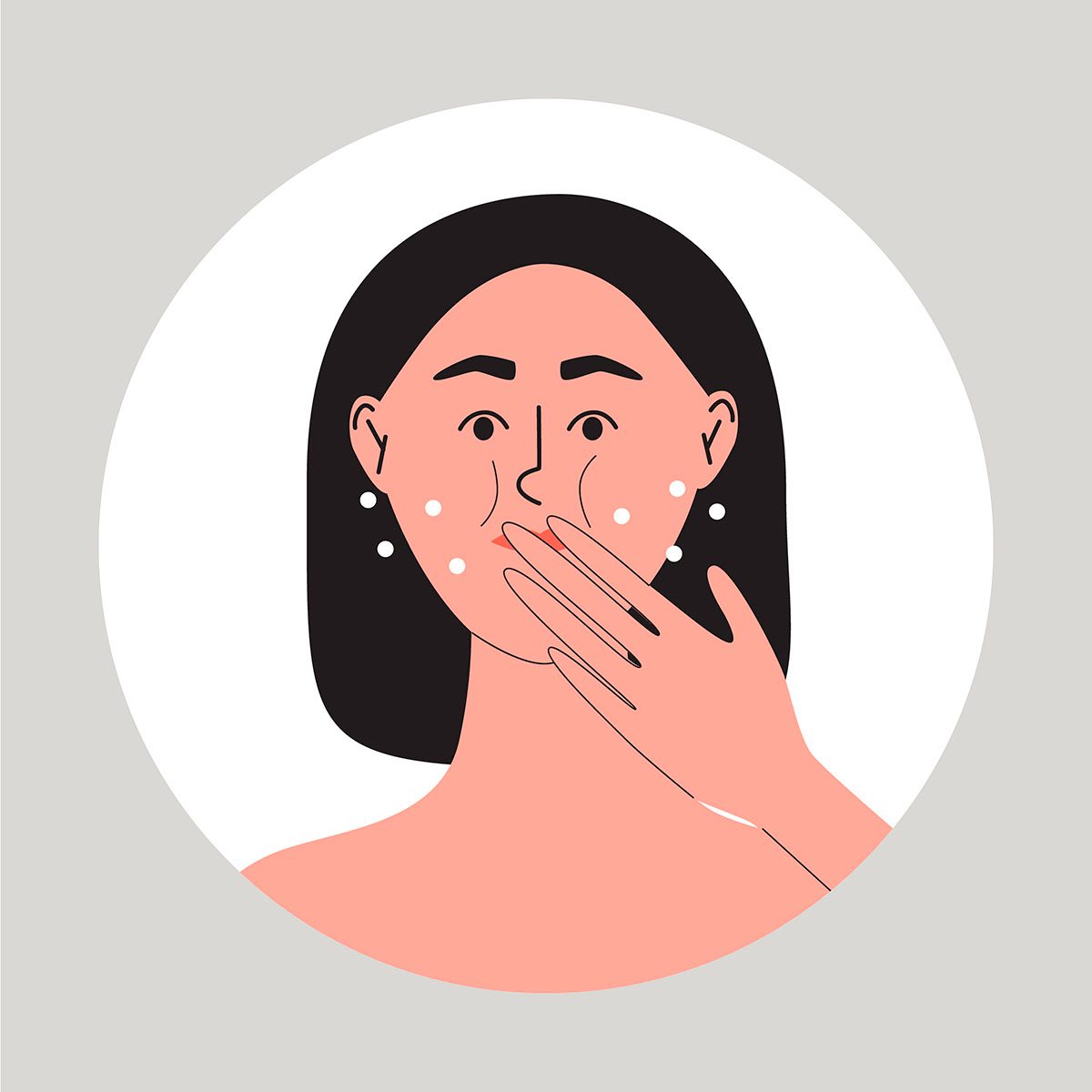 An illustration of a woman covering her mouth to signal a belching issue