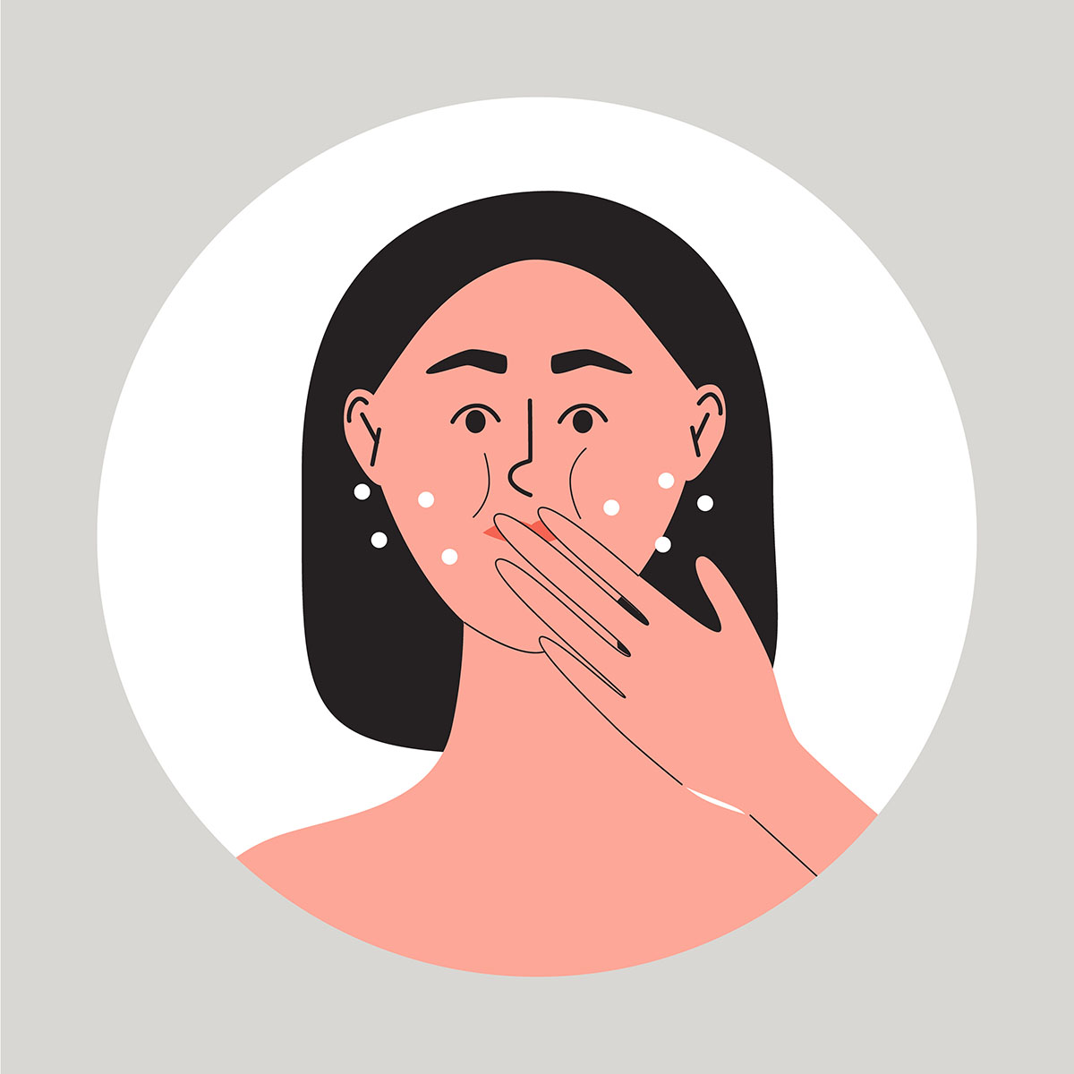 An illustration of a woman covering her mouth to signal a belching issue