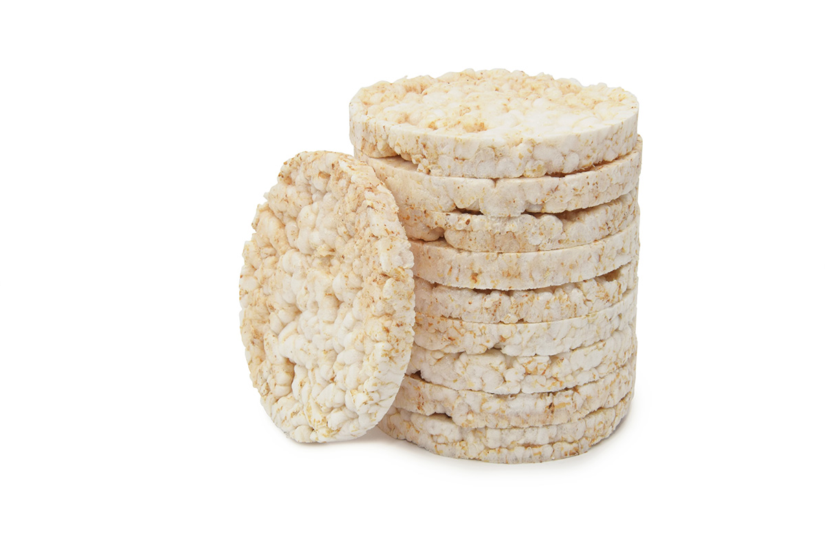 A stack of rice cakes on a white background