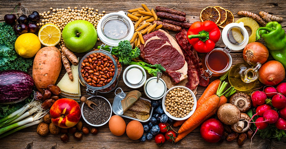 An array of nutritious foods for a balanced diet