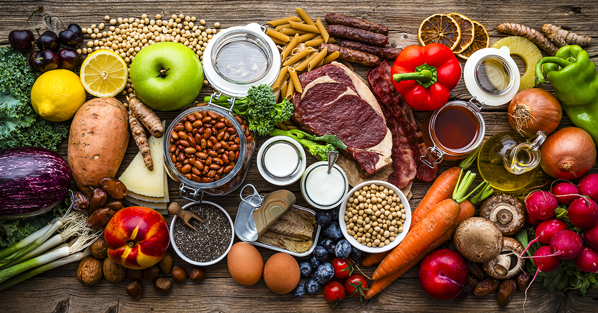An array of nutritious foods for a balanced diet