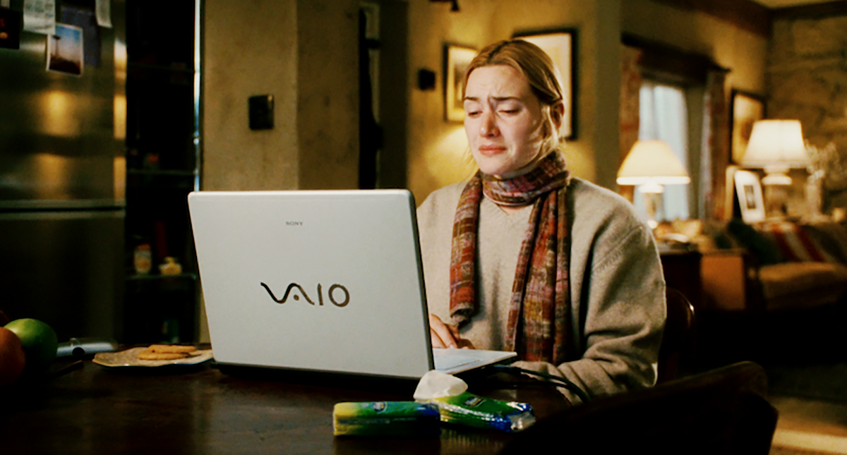 A shot from 'The Holiday' of Iris on her laptop, upset