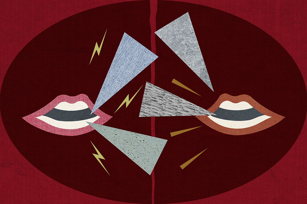 A composite image of mouths arguing