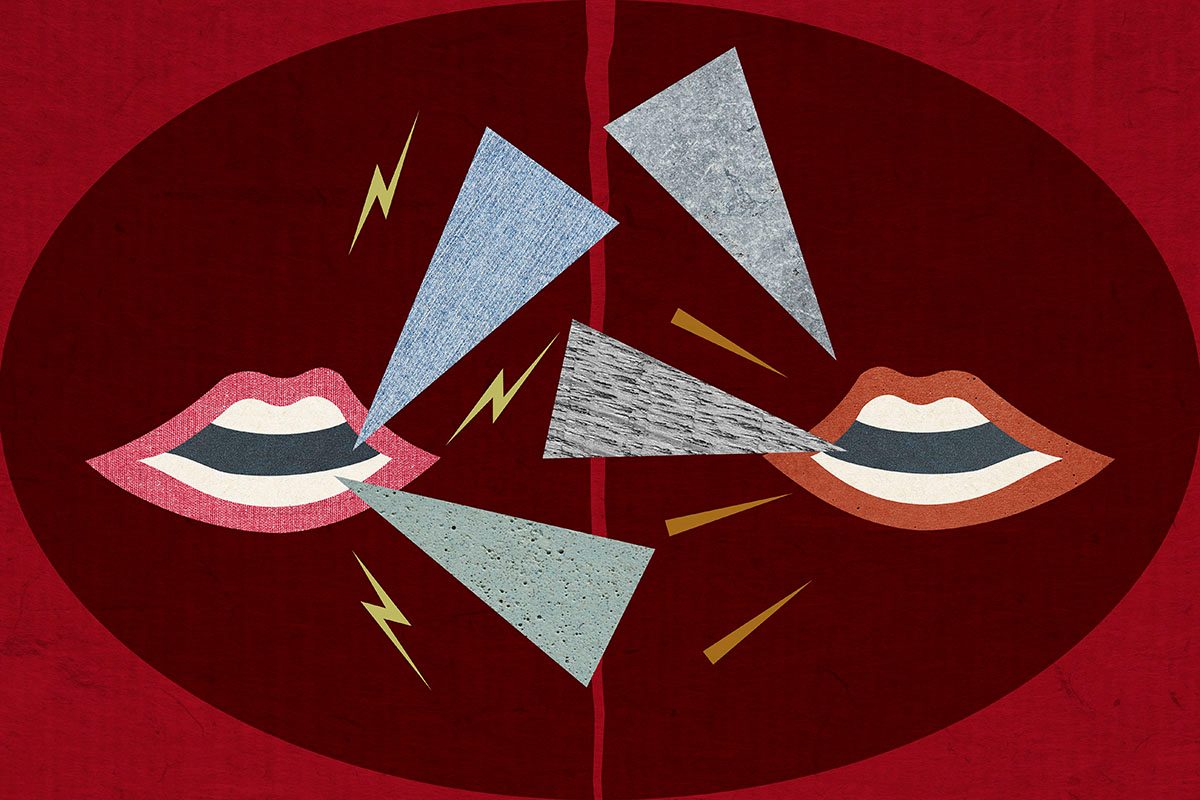 A composite image of mouths arguing