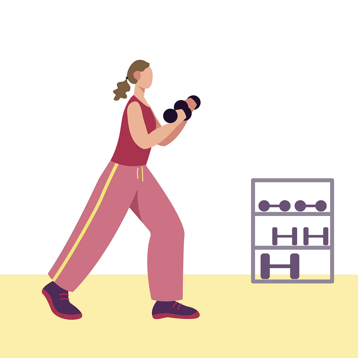 An illustration of a woman working out with dumbbells