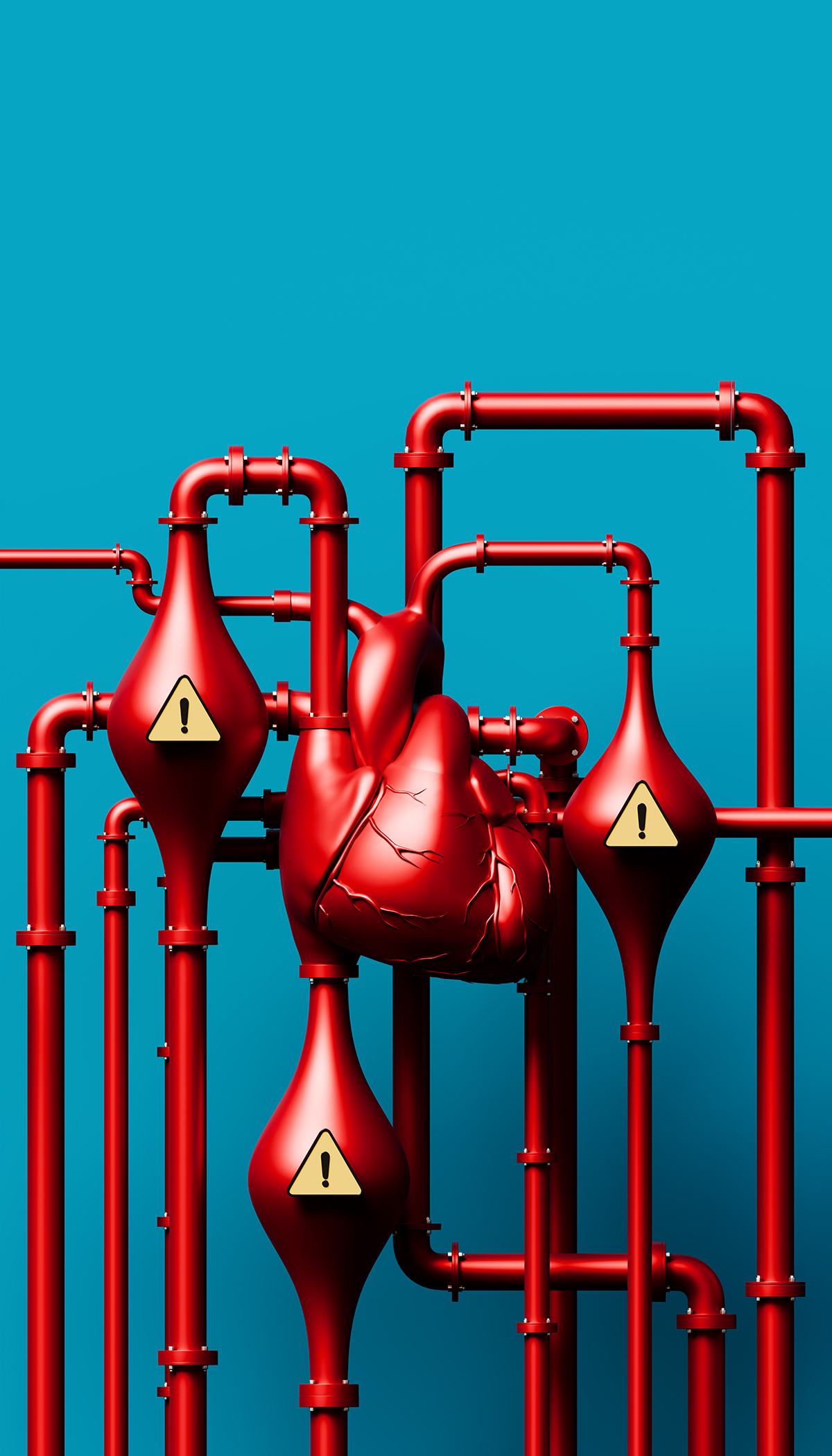 A heart connected to red pipes which represent veins