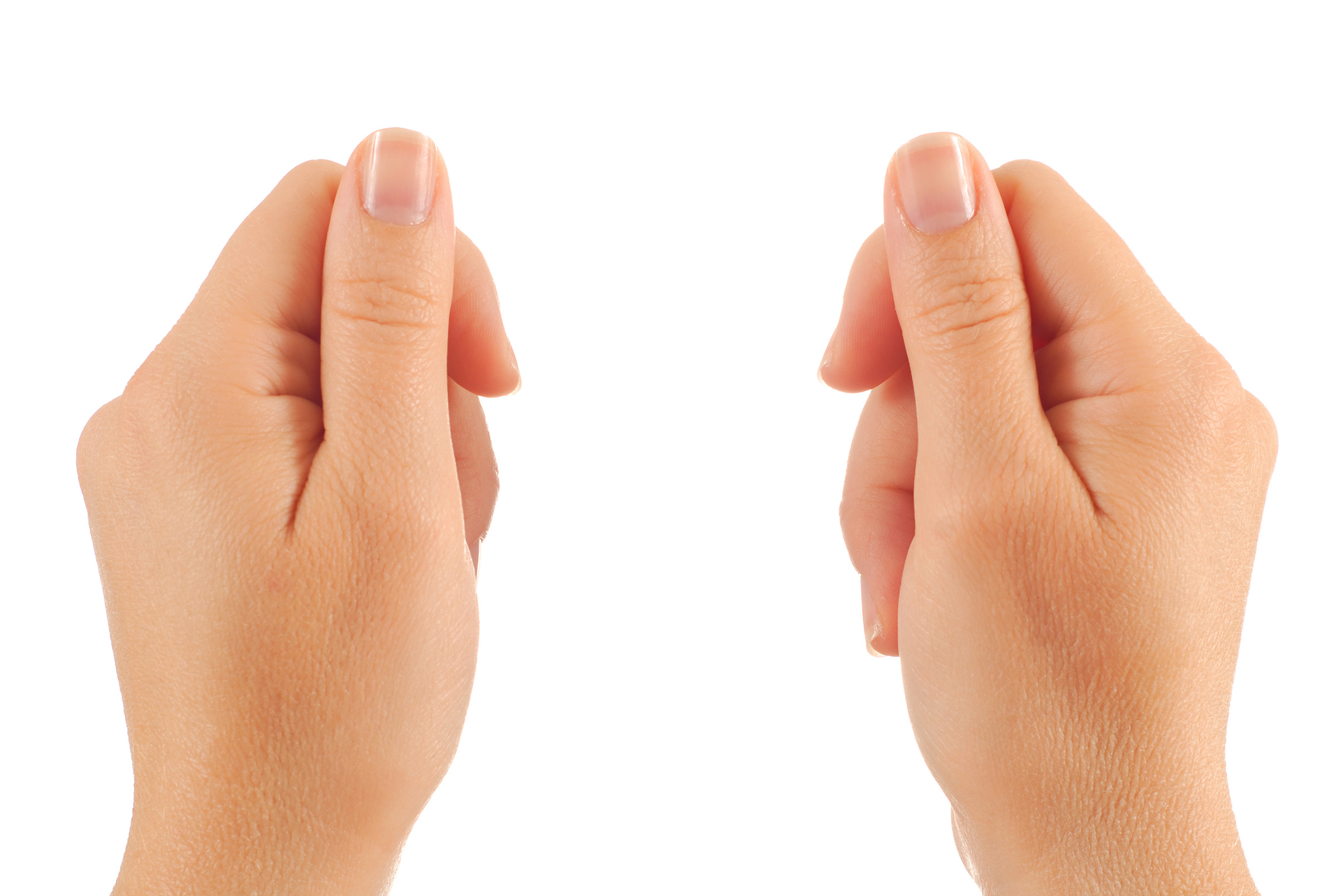 Two hands ready to hold your custom message. Isolated on white.
