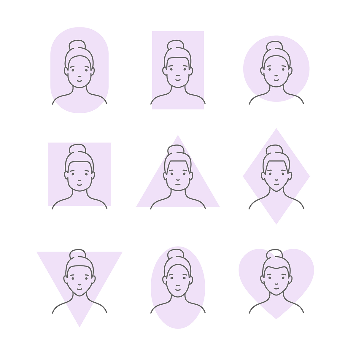 An infographics illustration of 9 different face shapes