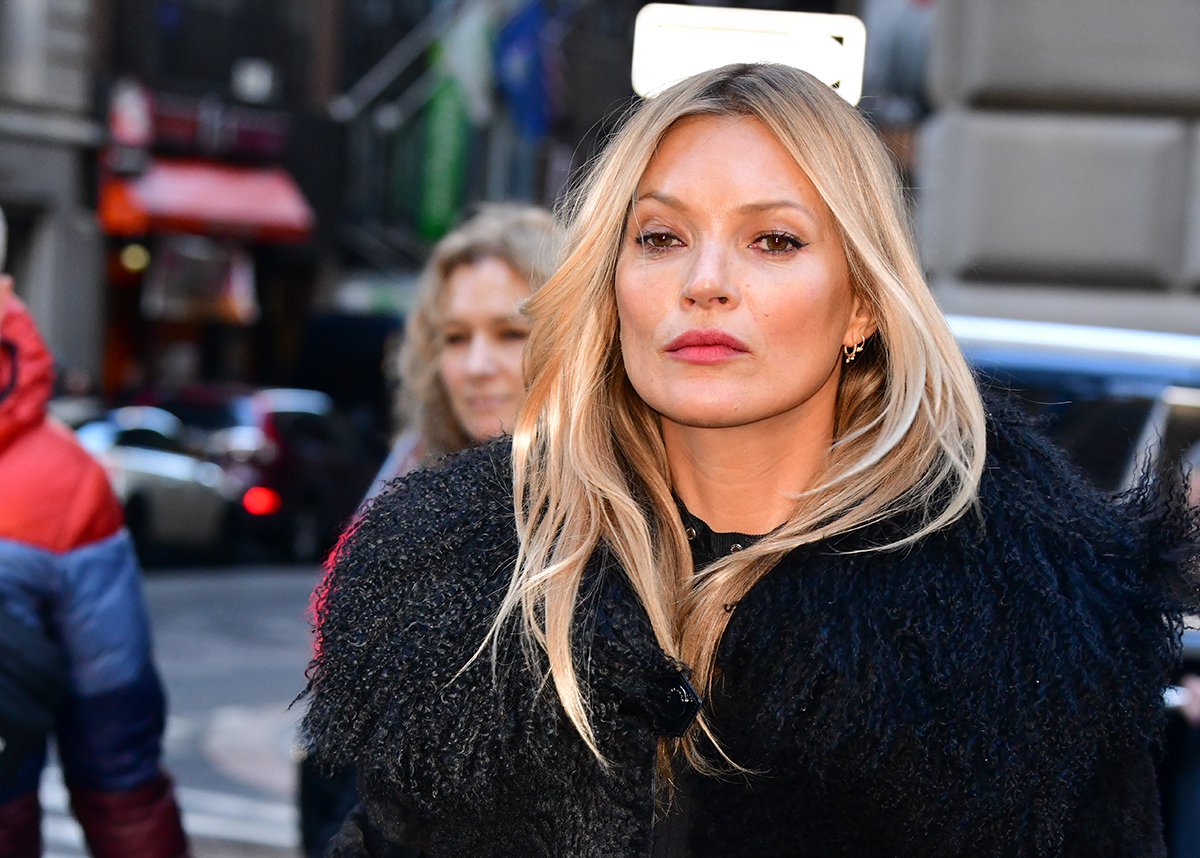 Kate Moss walking outside in New York