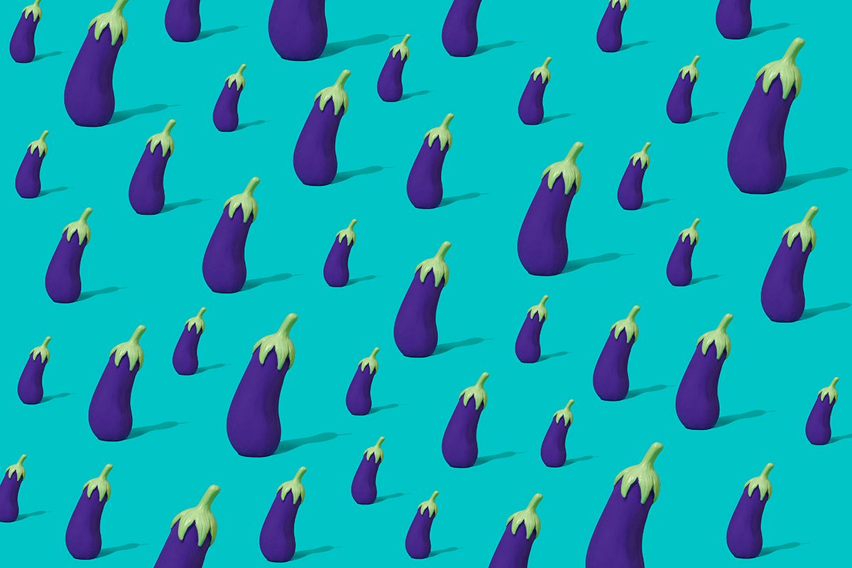 Aubergines on a blue background
