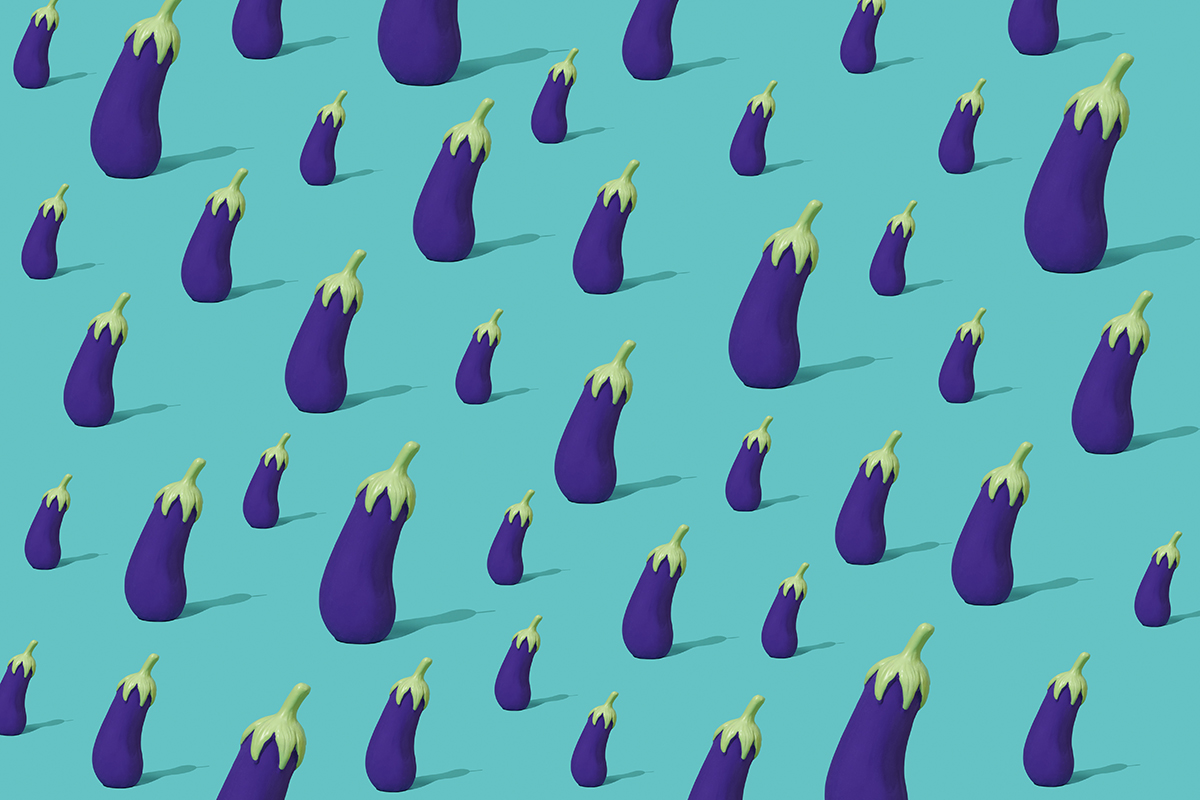 Aubergines on a blue background