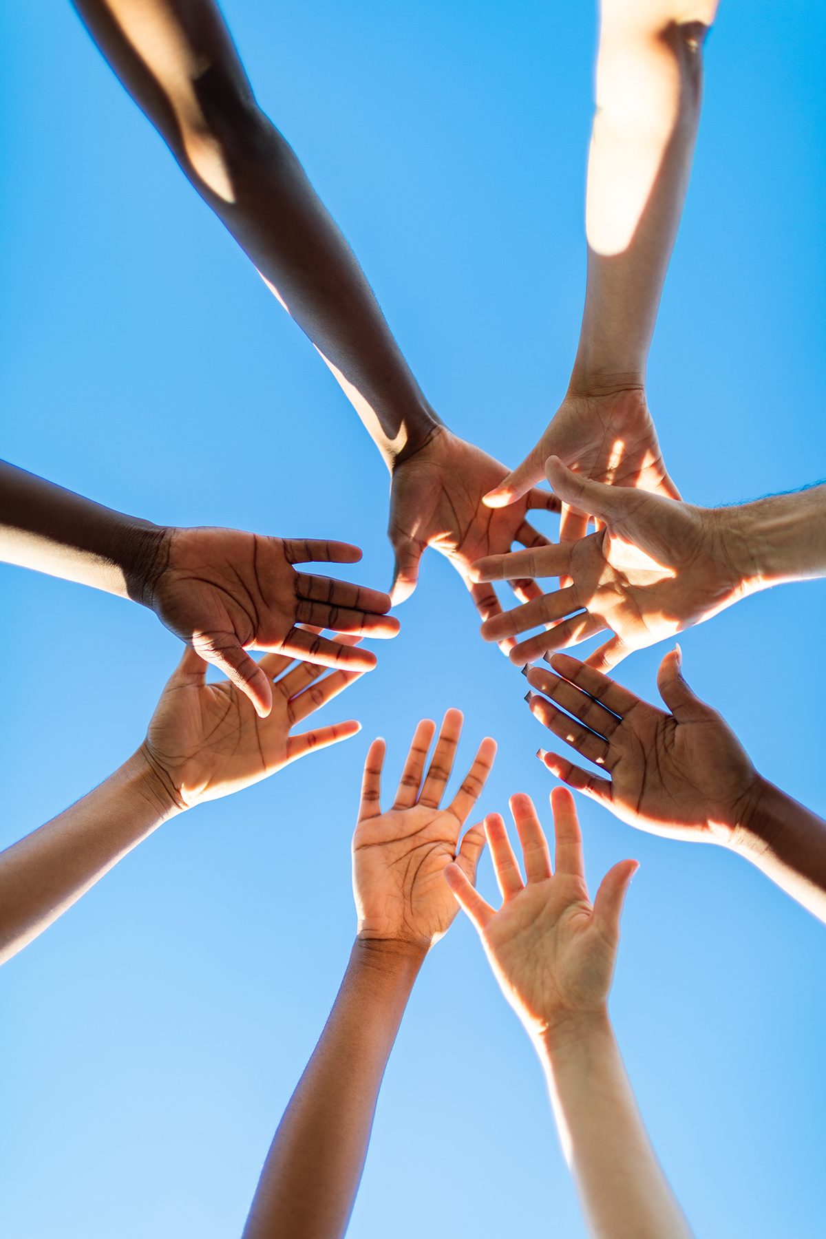 A hand-stack against a blue sky