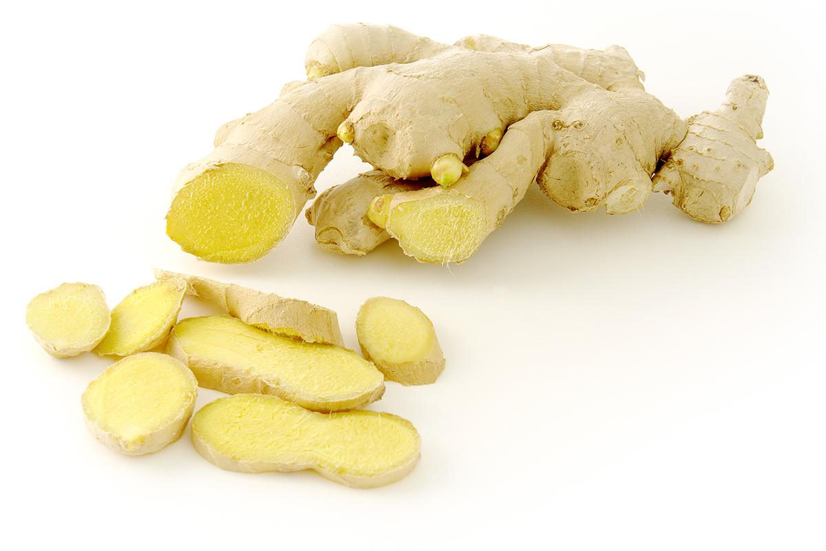 Raw ginger on a white background