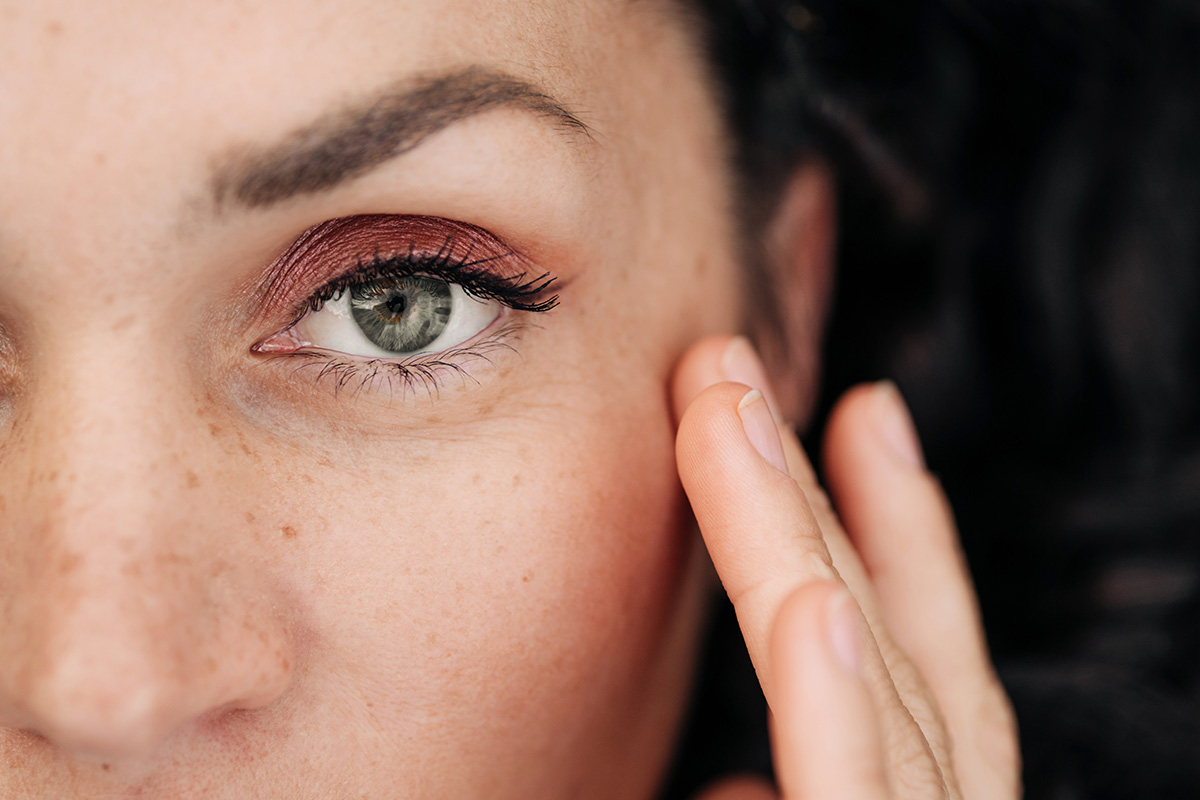 A close-up of a woman's eye