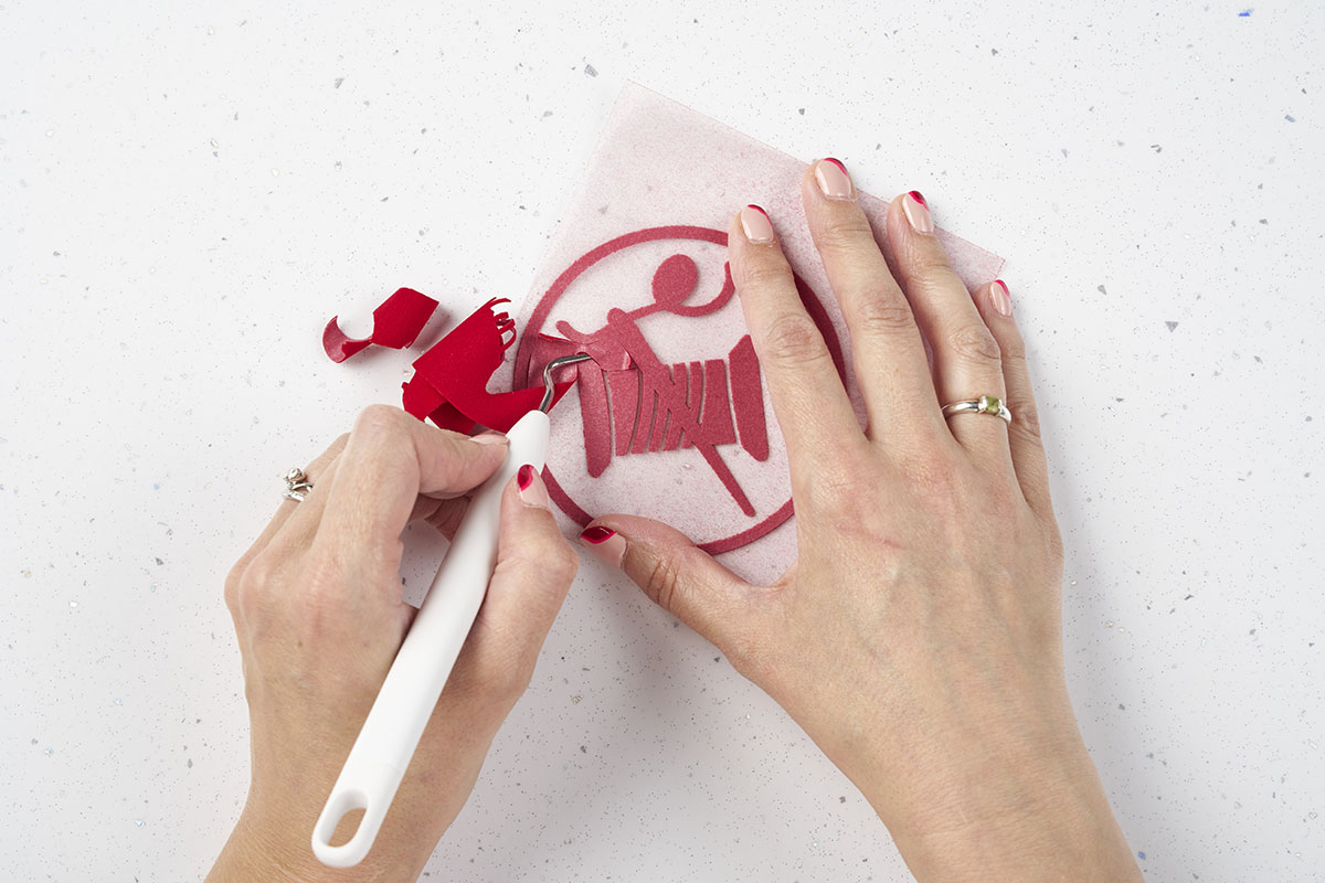Cricut t-shirt project: weeding the design step 1