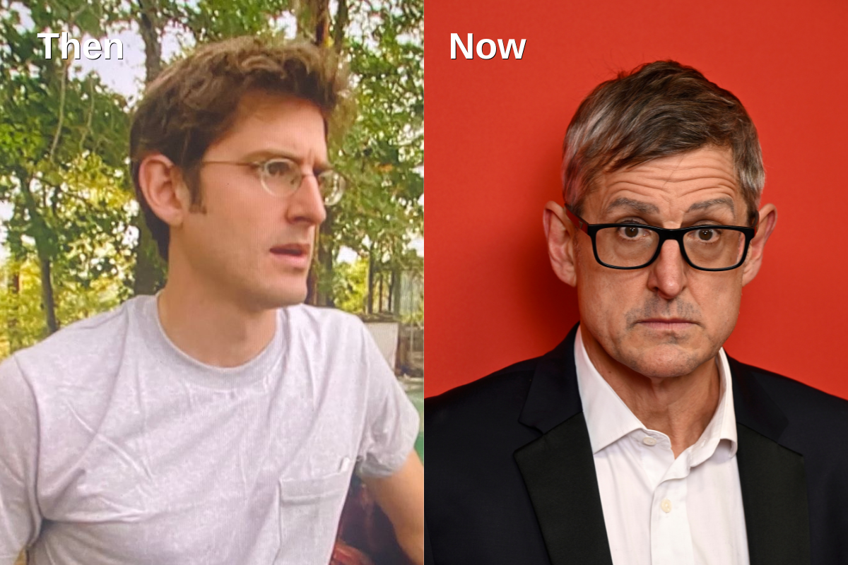 A side-by-side comparison of Louis Theroux in his youth and today