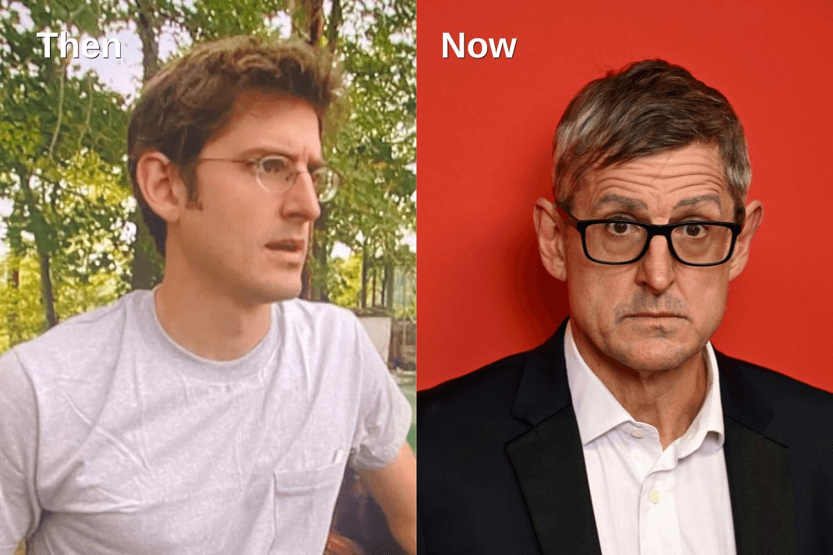 A side-by-side comparison of Louis Theroux in his youth and today