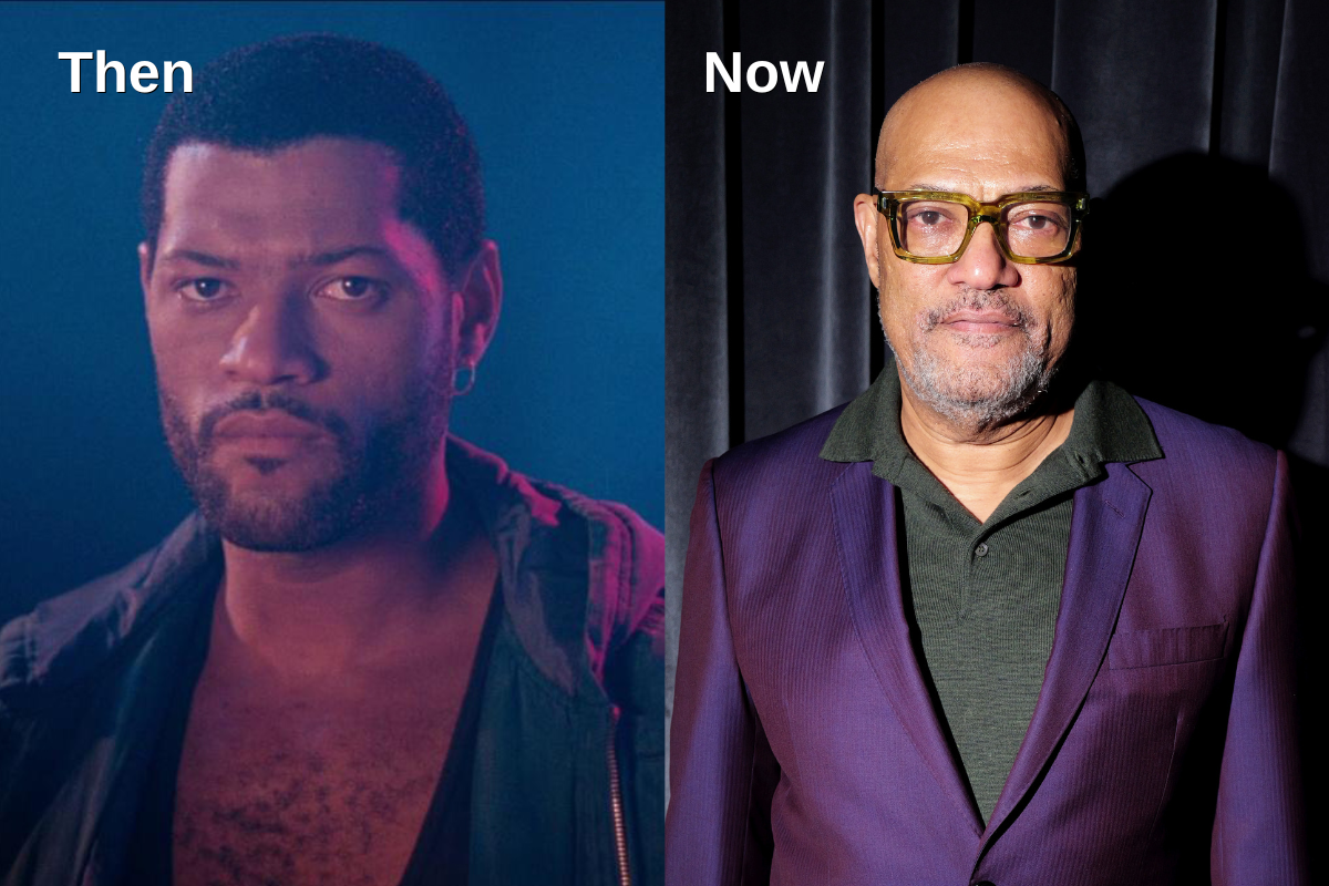 A side-by-side comparison of a younger Laurence Fishburne and him today