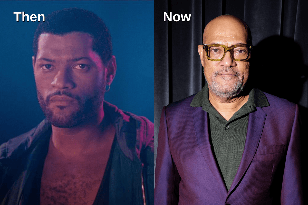 A side-by-side comparison of a younger Laurence Fishburne and him today