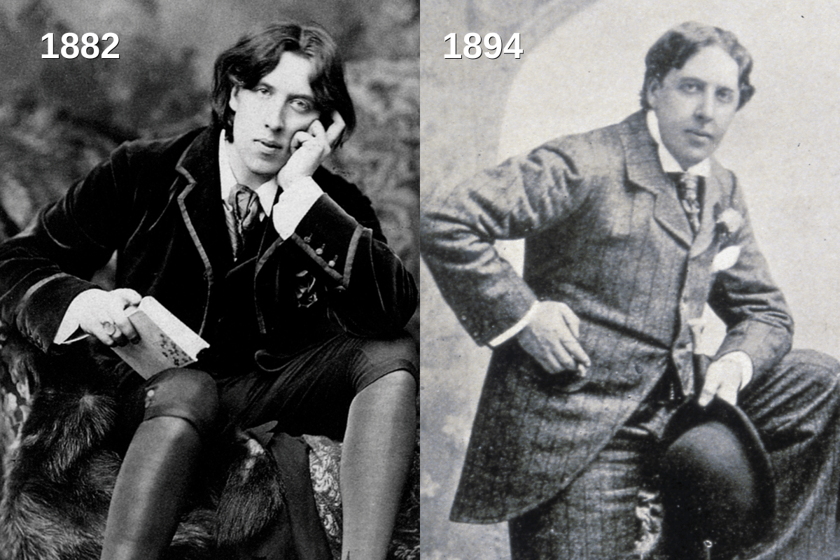 A side-by-side comparison of Oscar Wilde in 1882 and 1894