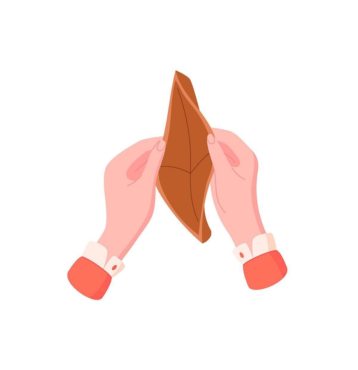 An illustration of hands opening an empty wallet