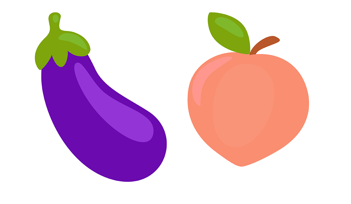 An eggplant and peach emoji