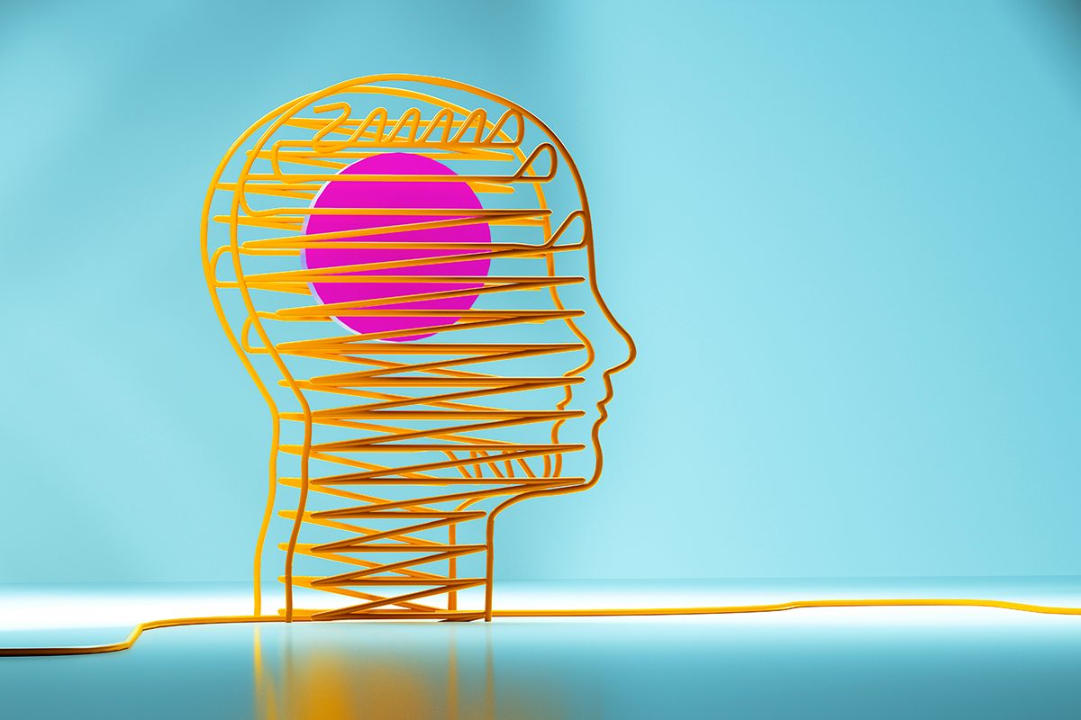A digital image of a yellow cable forming the shape of a human head