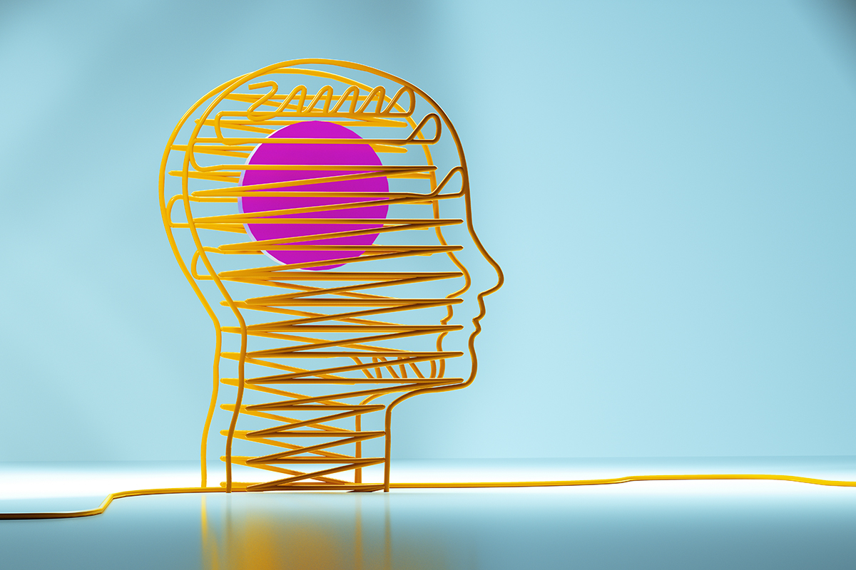 A digital image of a yellow cable forming the shape of a human head
