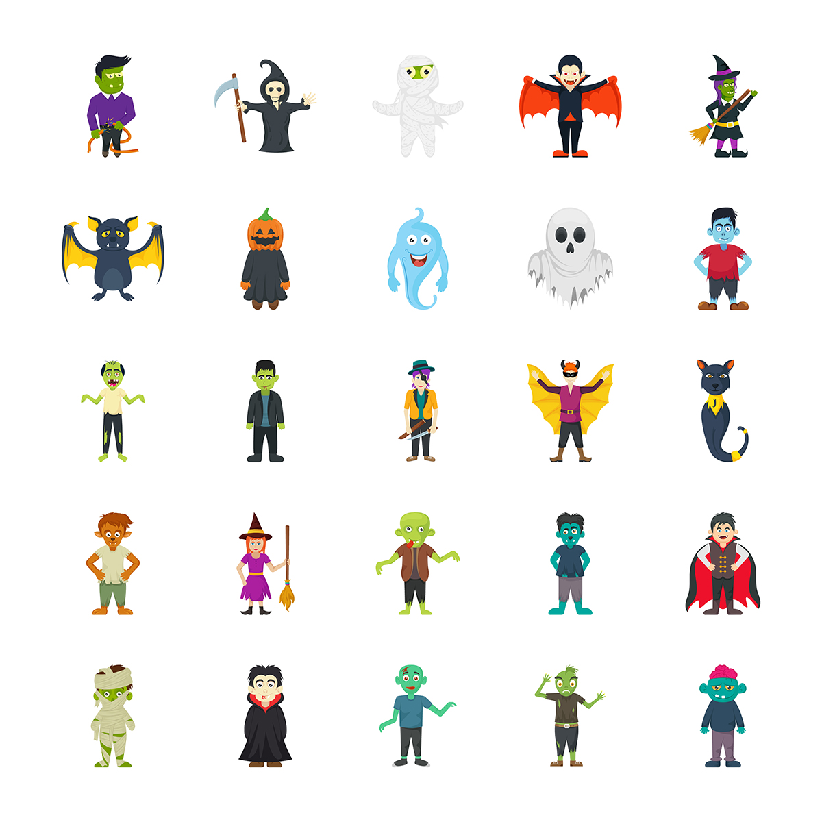 Illustrations of halloween characters